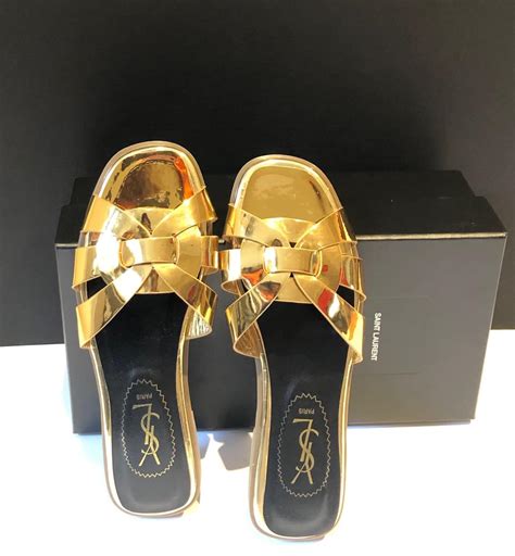 gold ysl sandals|ysl flat sandals women.